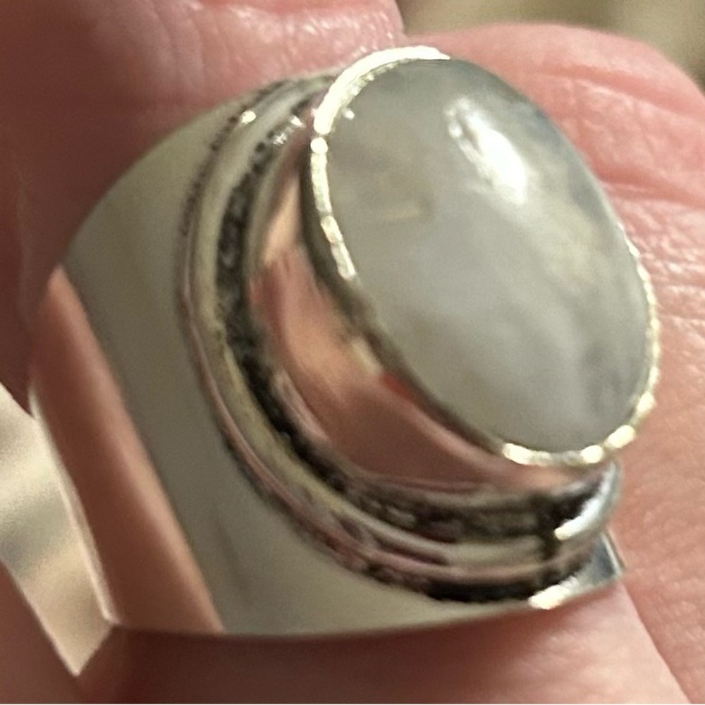 Moonstone Wide Band Sterling Silver Ring Size 7
